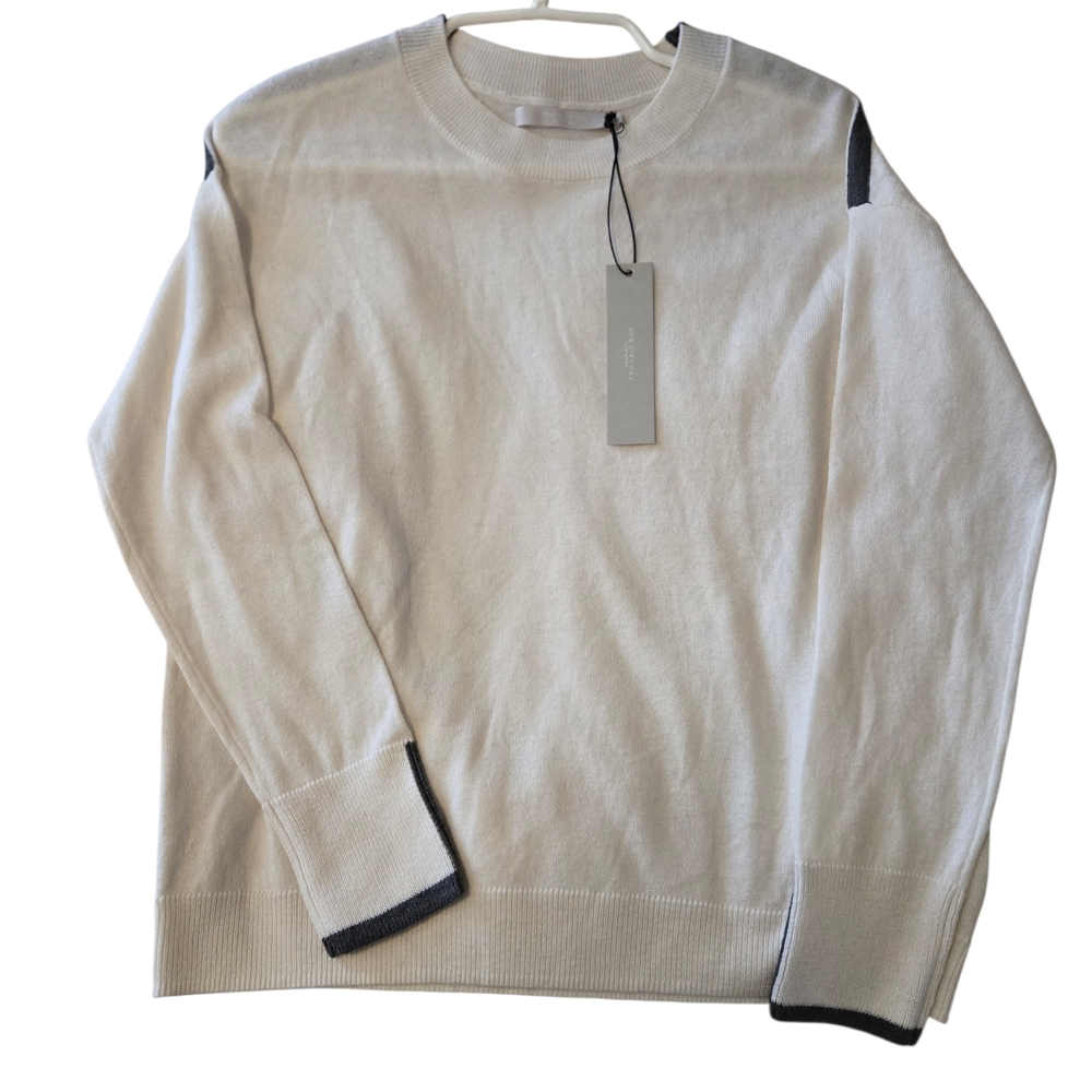 One Grey Day OGD Sweater in Cream with Grey Details Wool Cashmere Cotton XS NWT